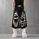 HEYFANCYSTYLE Men's Luxury Denim Relaxed-Fit Distressed Culottes Shorts with Frayed Hem